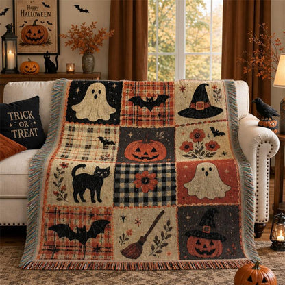 Halloween Patchwork Style Woven Blanket