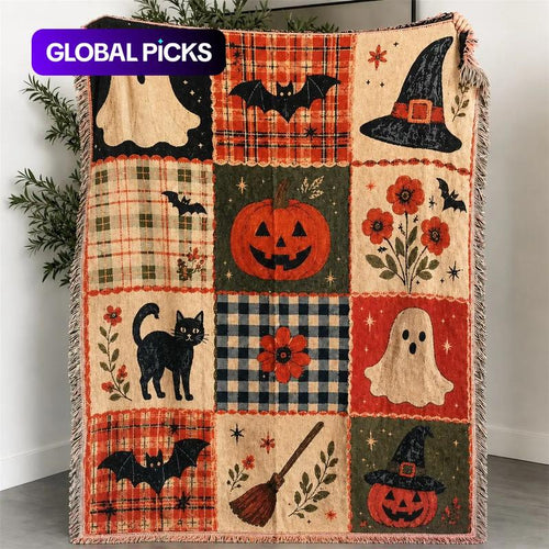 Halloween Patchwork Style Woven Blanket